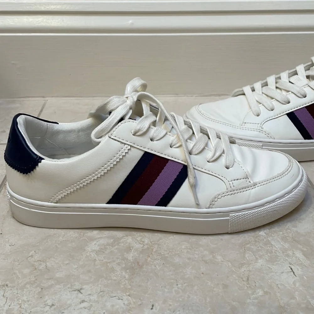 JCREW - WHITE & STRIPED “ROAD TRIP” SNEAKERS - Picture 1 of 9
